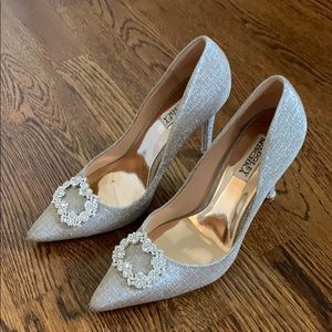 Badgley Mischka Gold Pumps w/ Rhinestone Buckle